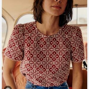Sezane Burgundy and White Patterned Blouse